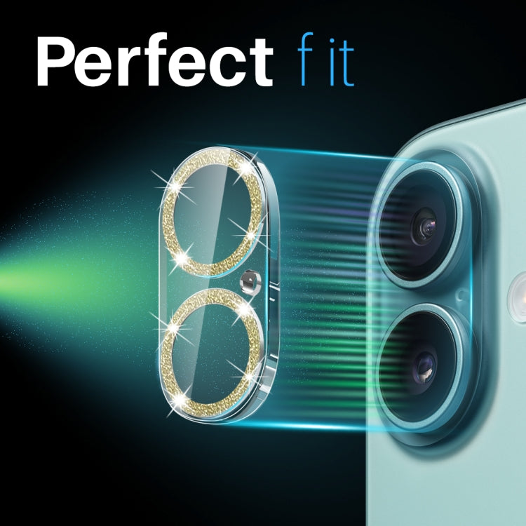 For iPhone 16 / 16 Plus NORTHJO Camera Lens Protector Glitter Ring 3D Tempered Glass Film(Gold)