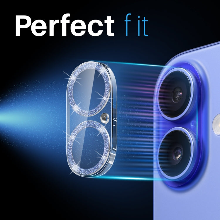 For iPhone 16 / 16 Plus NORTHJO Camera Lens Protector Glitter Ring 3D Tempered Glass Film(Blue)