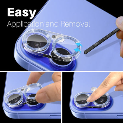 For iPhone 16 / 16 Plus NORTHJO Camera Lens Protector Glitter Ring 3D Tempered Glass Film(Blue)