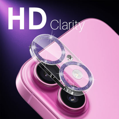 For iPhone 16 / 16 Plus NORTHJO Camera Lens Protector Glitter Ring 3D Tempered Glass Film(Purple)