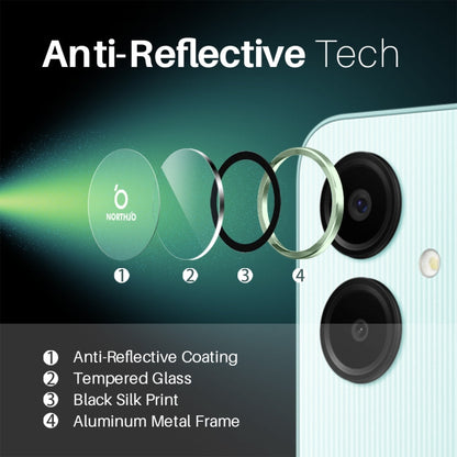 Pour Samsung Galaxy A06 4G, protection d'objectif d'appareil photo NORTHJO, anneau métallique CD, film en verre trempé (vert)