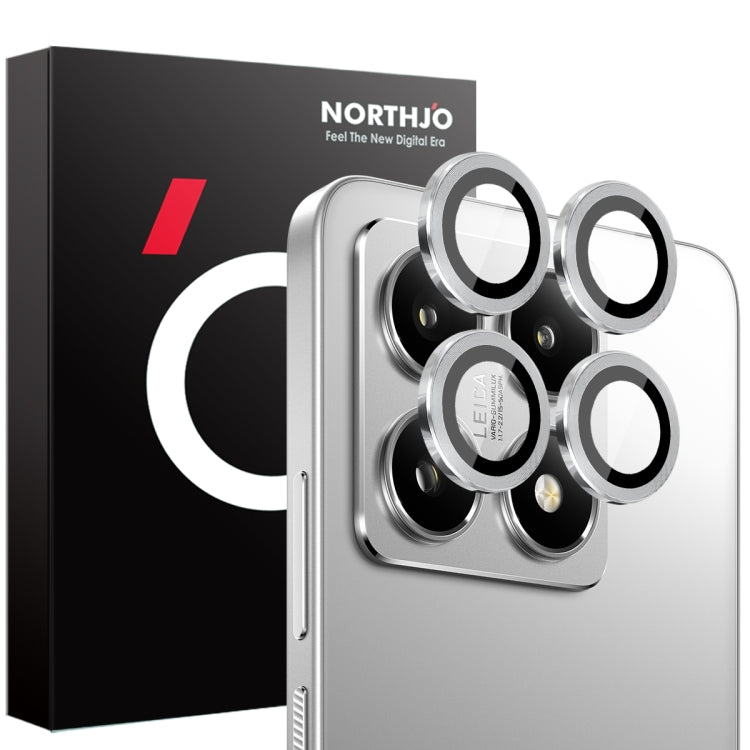 For Xiaomi 14T 5G NORTHJO Camera Lens Protector CD Metal Ring Tempered Glass Film(Silver)