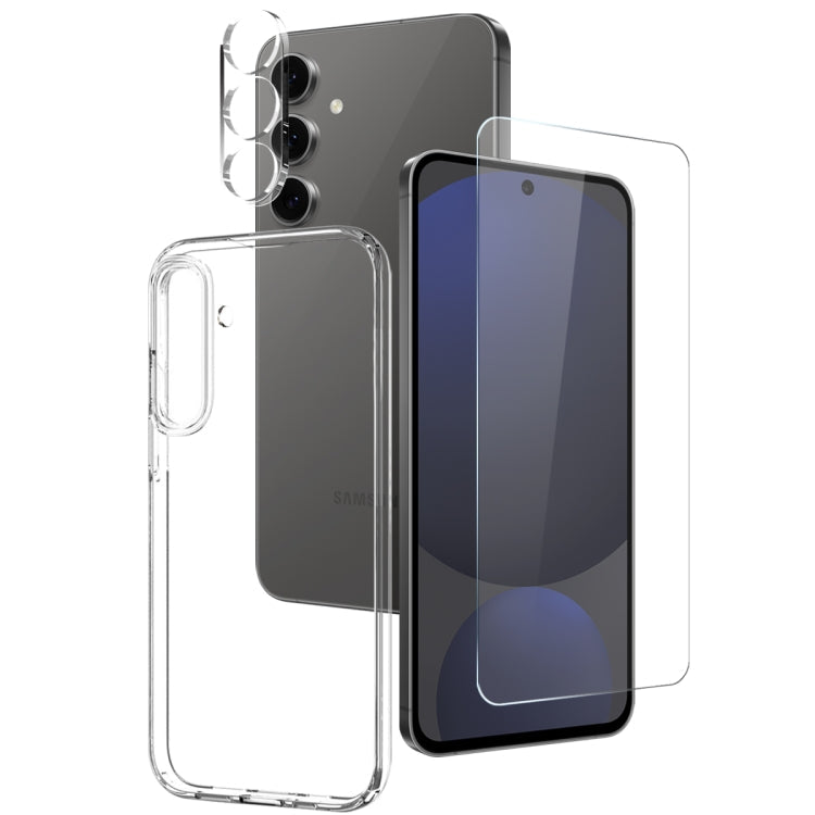 Pour Samsung Galaxy S25 5G NORTHJO Coque en TPU avec film de protection d'écran et d'objectif, compatible avec le déverrouillage par empreinte digitale (transparent)