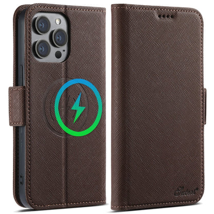 Pour iPhone 14 Pro Max Étui Suteni J08 Multifonctionnel en Cuir Texturé Croisé avec MagSafe (Marron)