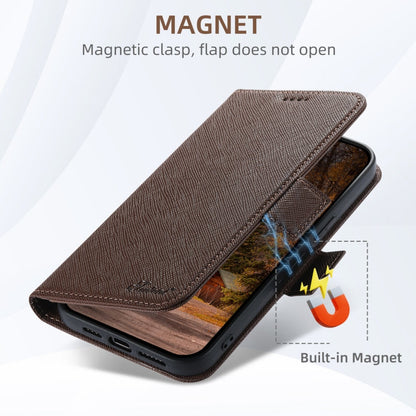 For iPhone 16 Suteni J08 Multifunctional Cross Texture MagSafe Leather Phone Case(Brown)