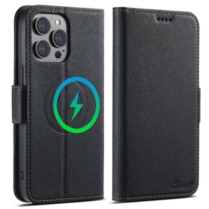 Pour iPhone 16 Pro Étui de téléphone en cuir MagSafe multifonctionnel avec texture croisée Suteni J08 (noir)