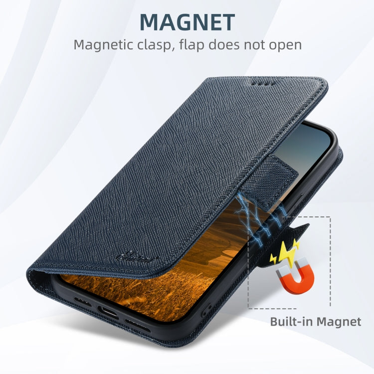 For iPhone 16 Pro Suteni J08 Multifunctional Cross Texture MagSafe Leather Phone Case(Blue)