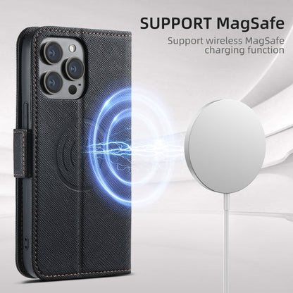 For iPhone 16 Pro Suteni J08 Multifunctional Cross Texture MagSafe Leather Phone Case(Blue)