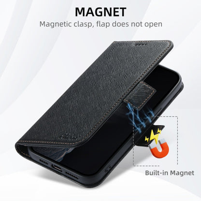 For iPhone 16 Plus Suteni J08 Multifunctional Cross Texture MagSafe Leather Phone Case(Black)