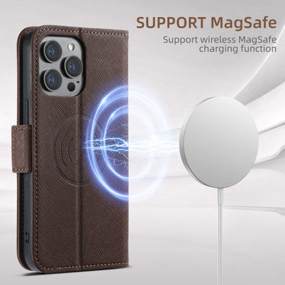 For iPhone 16 Pro Max Suteni J08 Multifunctional Cross Texture MagSafe Leather Phone Case(Brown)