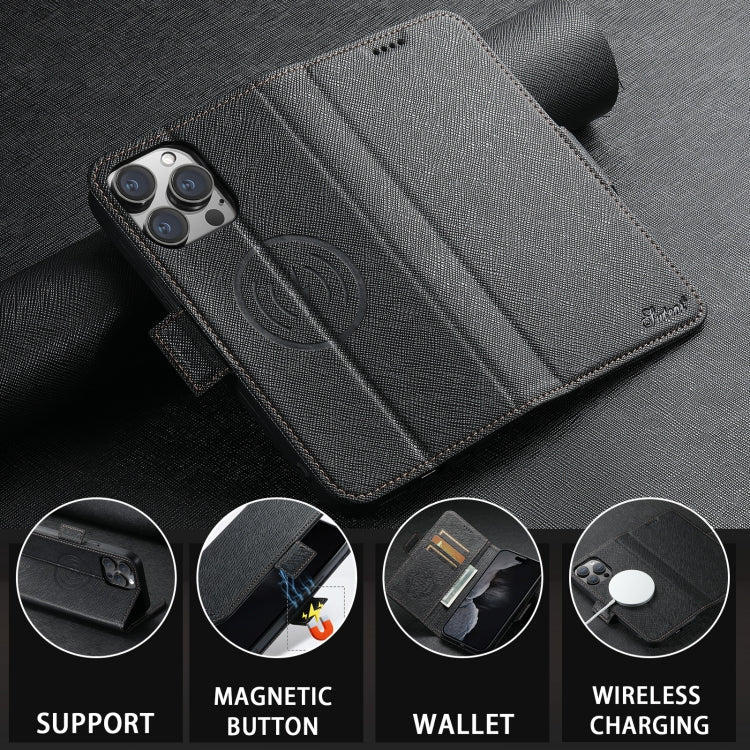 For iPhone 15 Pro Suteni J08 Multifunctional Cross Texture MagSafe Leather Phone Case(Black)