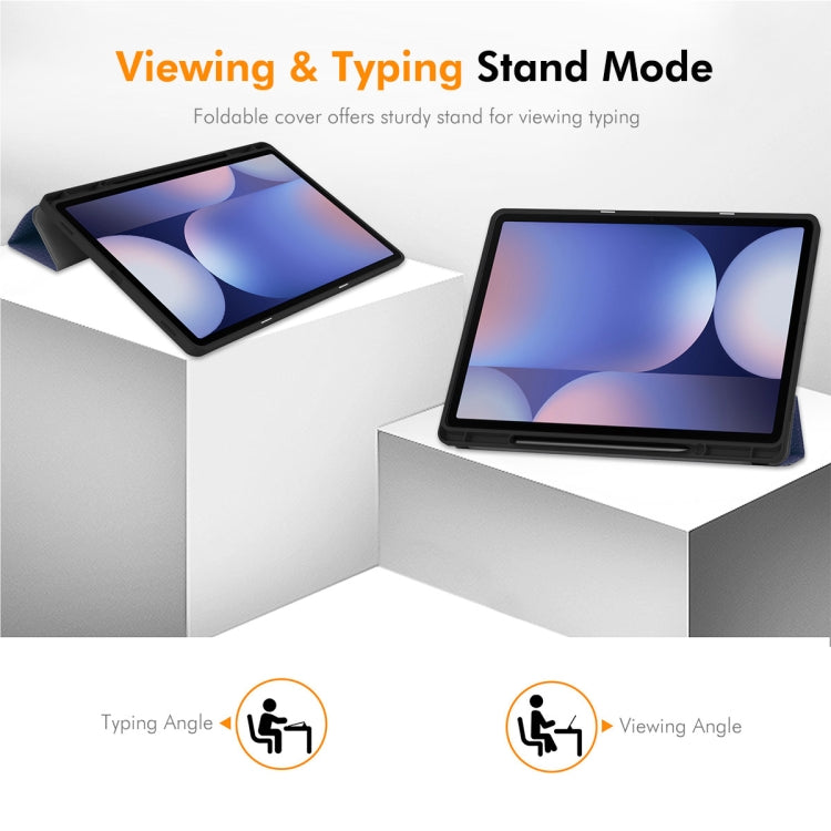For Samsung Galaxy Tab S10+ / S9+ / S9 FE+ ENKAY Tri-fold Custer Texture TPU Leather Smart Tablet Case with Pen Slot(Black)