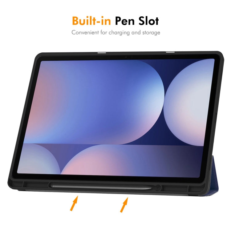 For Samsung Galaxy Tab S10+ / S9+ / S9 FE+ ENKAY Tri-fold Custer Texture TPU Leather Smart Tablet Case with Pen Slot(Black)