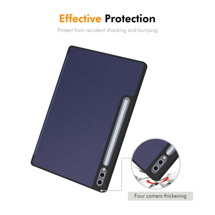 For Samsung Galaxy Tab S10+ / S9+ / S9 FE+ ENKAY Tri-fold Custer Texture TPU Leather Smart Tablet Case with Pen Slot(Dark Blue)