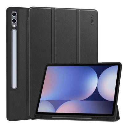 Pour Samsung Galaxy Tab S10 Ultra / S9 Ultra Étui Smart pour Tablette ENKAY à Trois Volets en Cuir PU Texture Custer avec Fente pour Stylet (Noir)