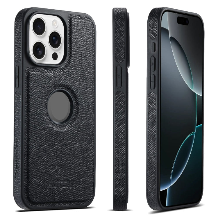 For iPhone 16 Pro Max Suteni G1 Cross Texture MagSafe Phone Case(Black)