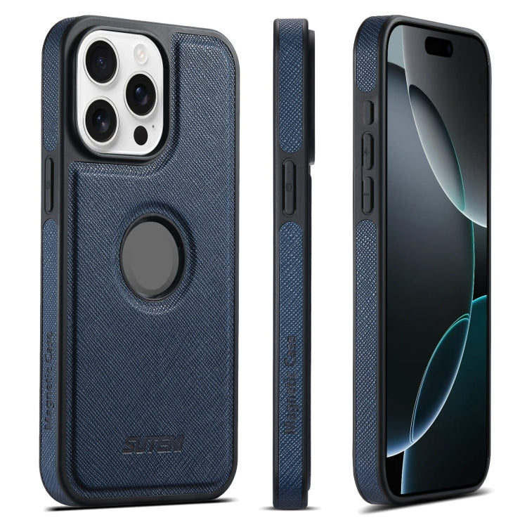 For iPhone 16 Pro Max Suteni G1 Cross Texture MagSafe Phone Case(Blue)