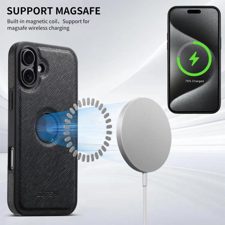 For iPhone 16 Plus Suteni G1 Cross Texture MagSafe Phone Case(Black)