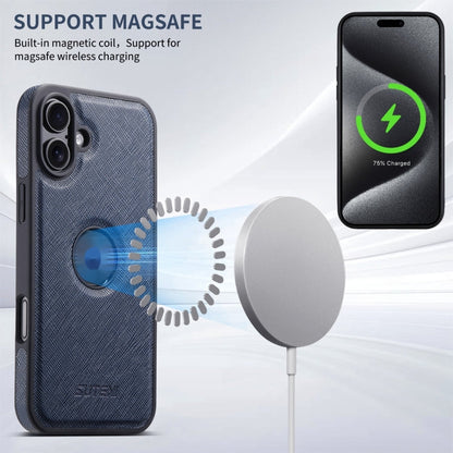 For iPhone 16 Plus Suteni G1 Cross Texture MagSafe Phone Case(Blue)