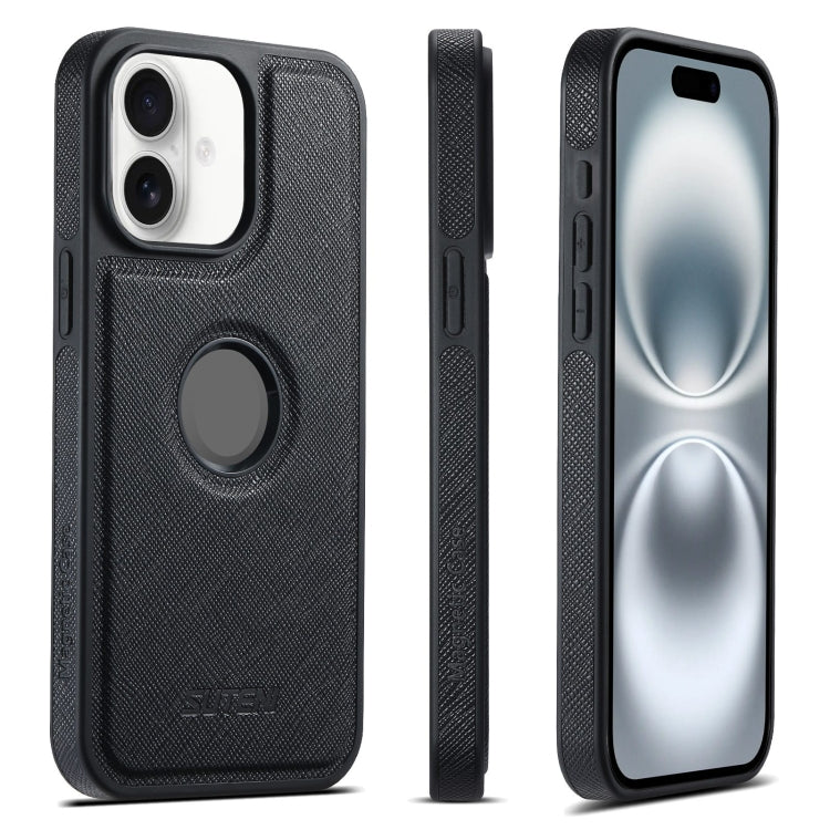 For iPhone 16 Suteni G1 Cross Texture MagSafe Phone Case(Black)