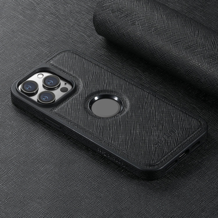 For iPhone 16 Suteni G1 Cross Texture MagSafe Phone Case(Black)