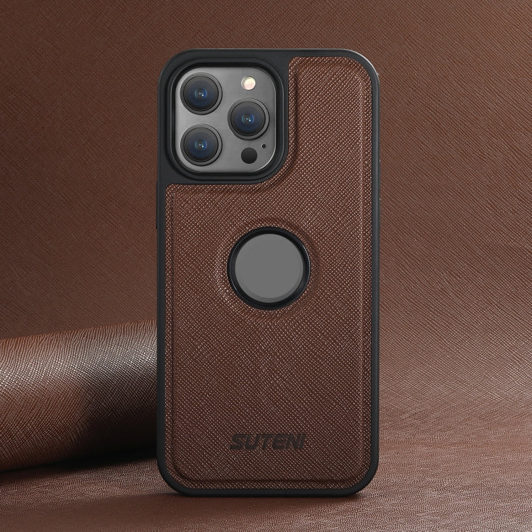 For iPhone 15 Plus Suteni G1 Cross Texture MagSafe Phone Case(Brown)