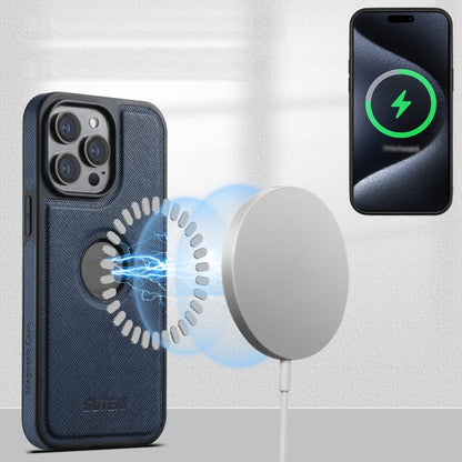 For iPhone 15 Plus Suteni G1 Cross Texture MagSafe Phone Case(Blue)