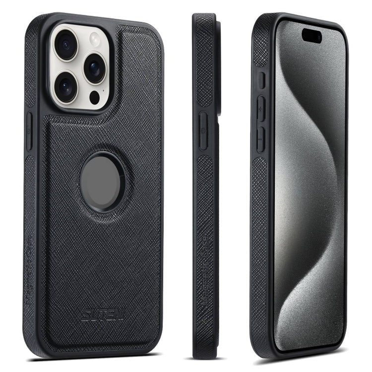 For iPhone 15 Pro Suteni G1 Cross Texture MagSafe Phone Case(Black)