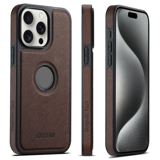 For iPhone 15 Pro Suteni G1 Cross Texture MagSafe Phone Case(Brown)