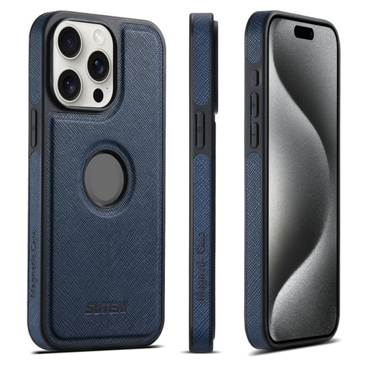 For iPhone 15 Pro Suteni G1 Cross Texture MagSafe Phone Case(Blue)