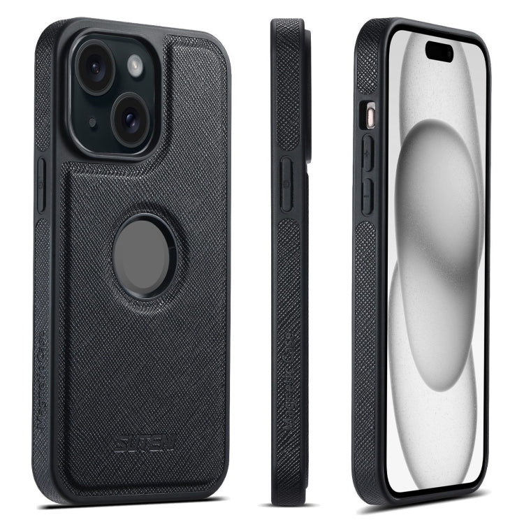 For iPhone 15 Suteni G1 Cross Texture MagSafe Phone Case(Black)