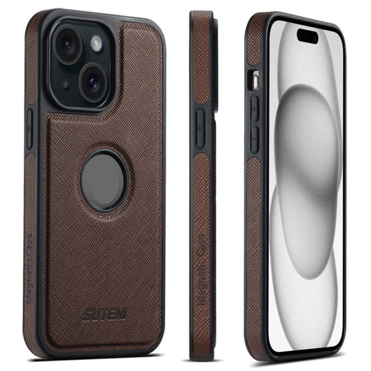 For iPhone 15 Suteni G1 Cross Texture MagSafe Phone Case(Brown)
