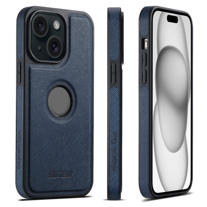 For iPhone 15 Suteni G1 Cross Texture MagSafe Phone Case(Blue)