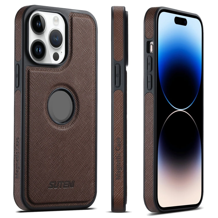 For iPhone 14 Pro Max Suteni G1 Cross Texture MagSafe Phone Case(Brown)