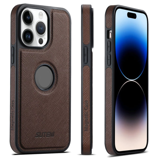 Pour iPhone 14 Pro Max Suteni G1 Étui de Téléphone MagSafe à Texture Croisée (Marron)