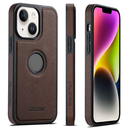 For iPhone 14 Plus Suteni G1 Cross Texture MagSafe Phone Case(Brown)
