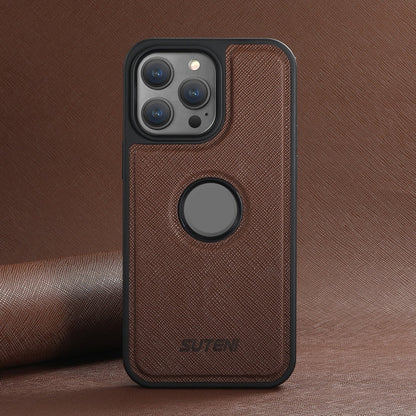 For iPhone 14 Plus Suteni G1 Cross Texture MagSafe Phone Case(Brown)