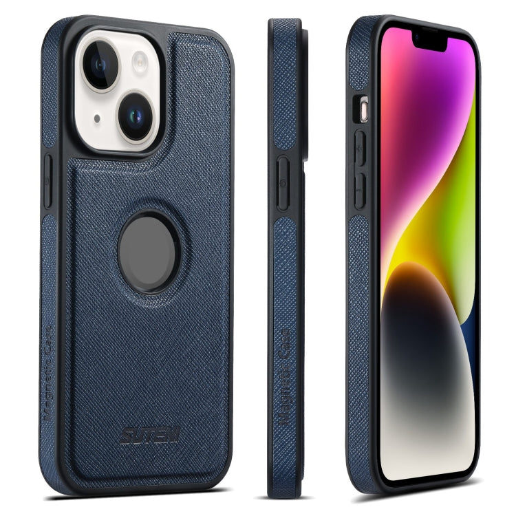 For iPhone 14 Plus Suteni G1 Cross Texture MagSafe Phone Case(Blue)