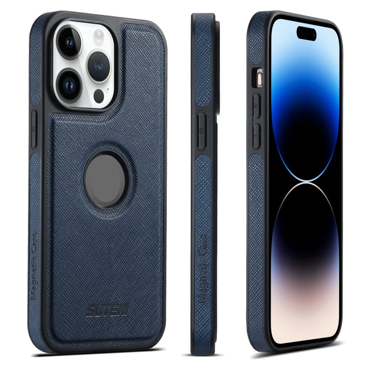 For iPhone 14 Pro Suteni G1 Cross Texture MagSafe Phone Case(Blue)