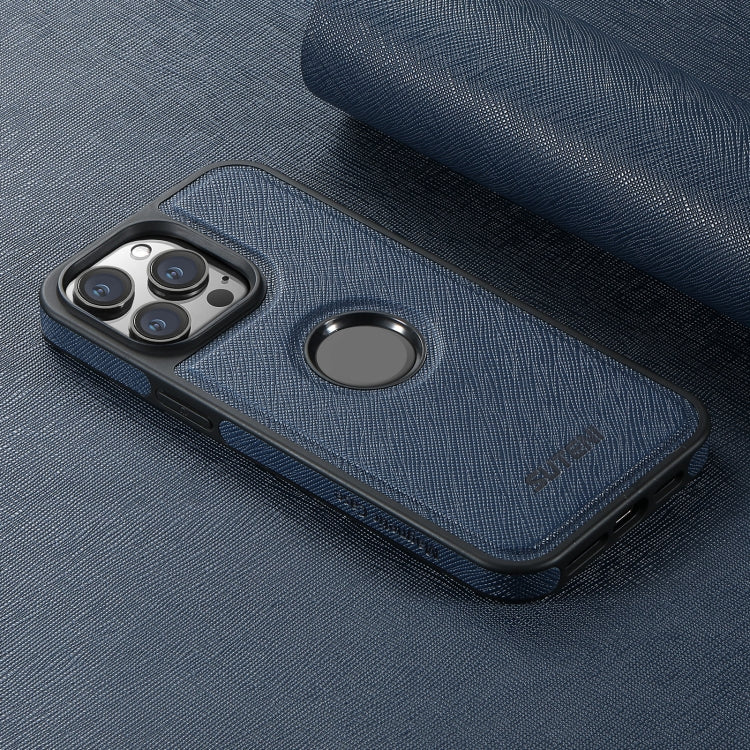 For iPhone 13 Pro Max Suteni G1 Cross Texture MagSafe Phone Case(Blue)