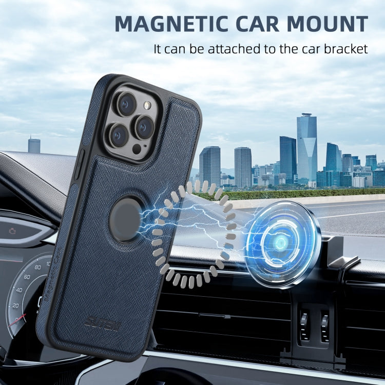 For iPhone 13 Pro Max Suteni G1 Cross Texture MagSafe Phone Case(Blue)