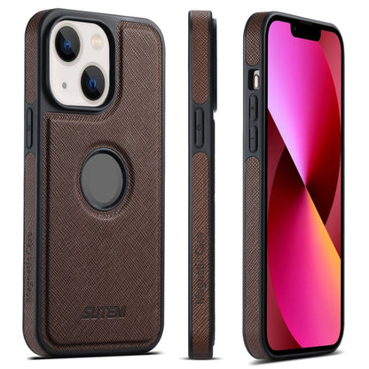 For iPhone 13 Suteni G1 Cross Texture MagSafe Phone Case(Brown)