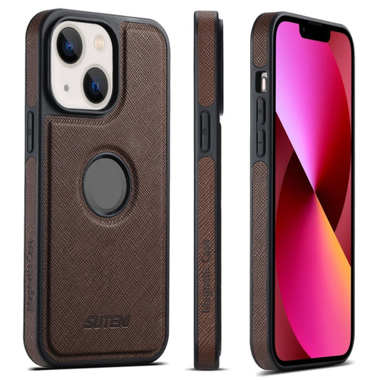 Pour iPhone 13, étui Suteni G1 texturé en croix compatible MagSafe (marron)
