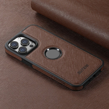 For iPhone 13 Suteni G1 Cross Texture MagSafe Phone Case(Brown)