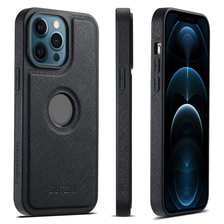 For iPhone 12 Pro Max Suteni G1 Cross Texture MagSafe Phone Case(Black)