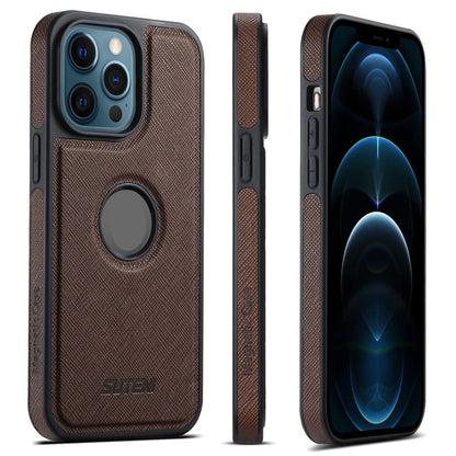For iPhone 12 Pro Max Suteni G1 Cross Texture MagSafe Phone Case(Brown)