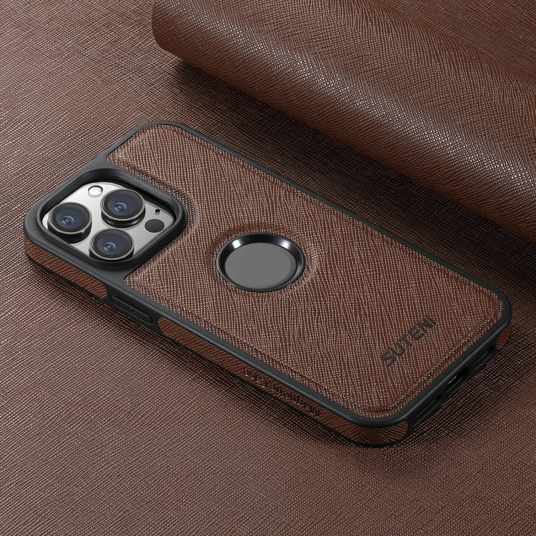 For iPhone 12 Pro Max Suteni G1 Cross Texture MagSafe Phone Case(Brown)
