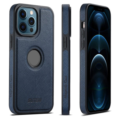 For iPhone 12 Pro Max Suteni G1 Cross Texture MagSafe Phone Case(Blue)