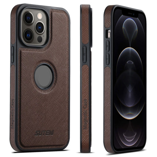 Pour iPhone 12 Pro Étui de téléphone MagSafe Suteni G1 texture croisée (Marron)