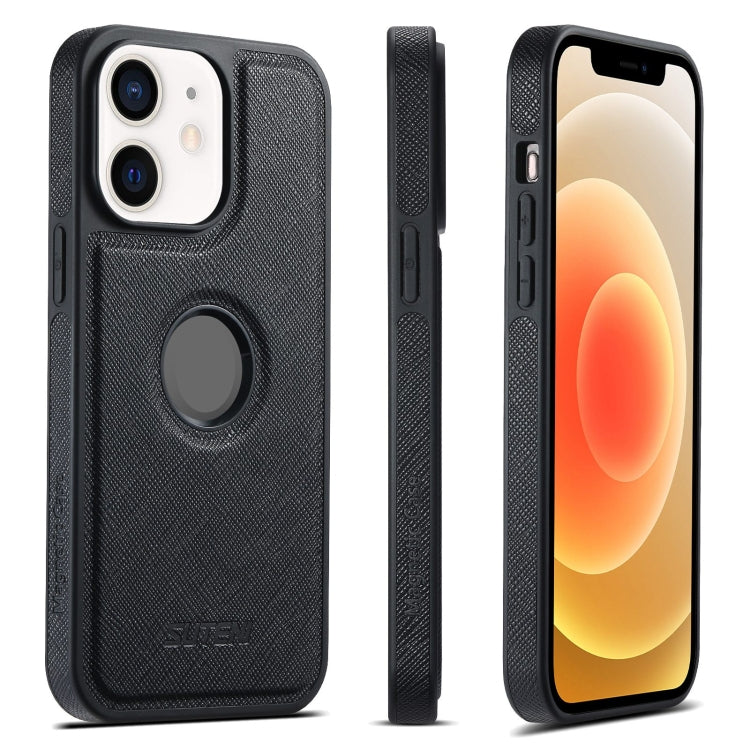 For iPhone 12 Suteni G1 Cross Texture MagSafe Phone Case(Black)